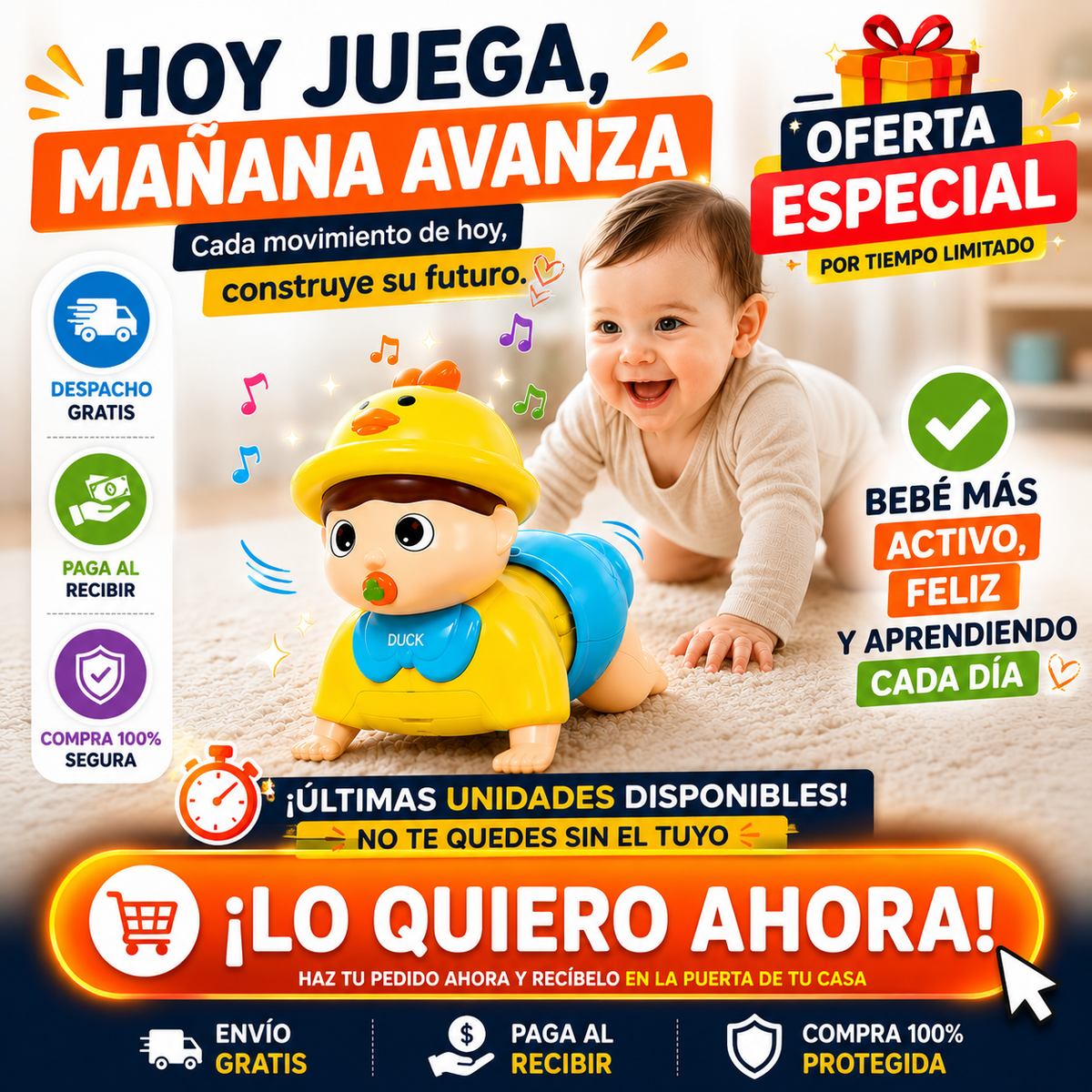 Muñeco Gateador Musical Baby Crawl 🐥