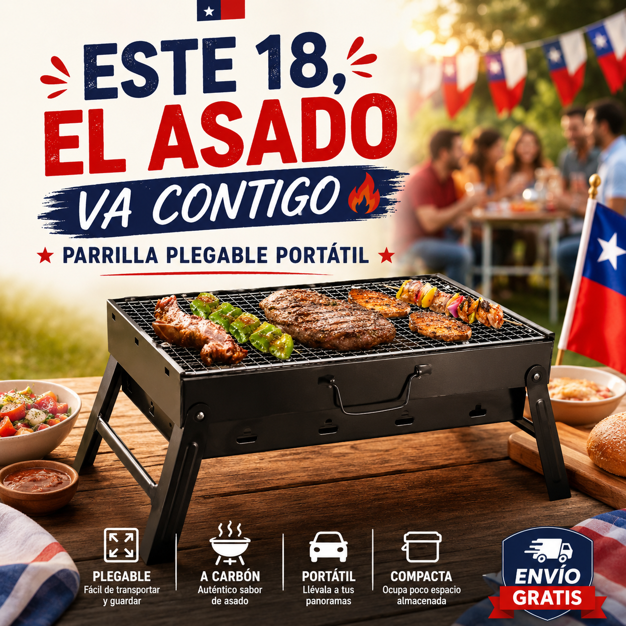 Parrilla Plegable Portátil 🔥 | Este 18, el Asado Va Contigo
