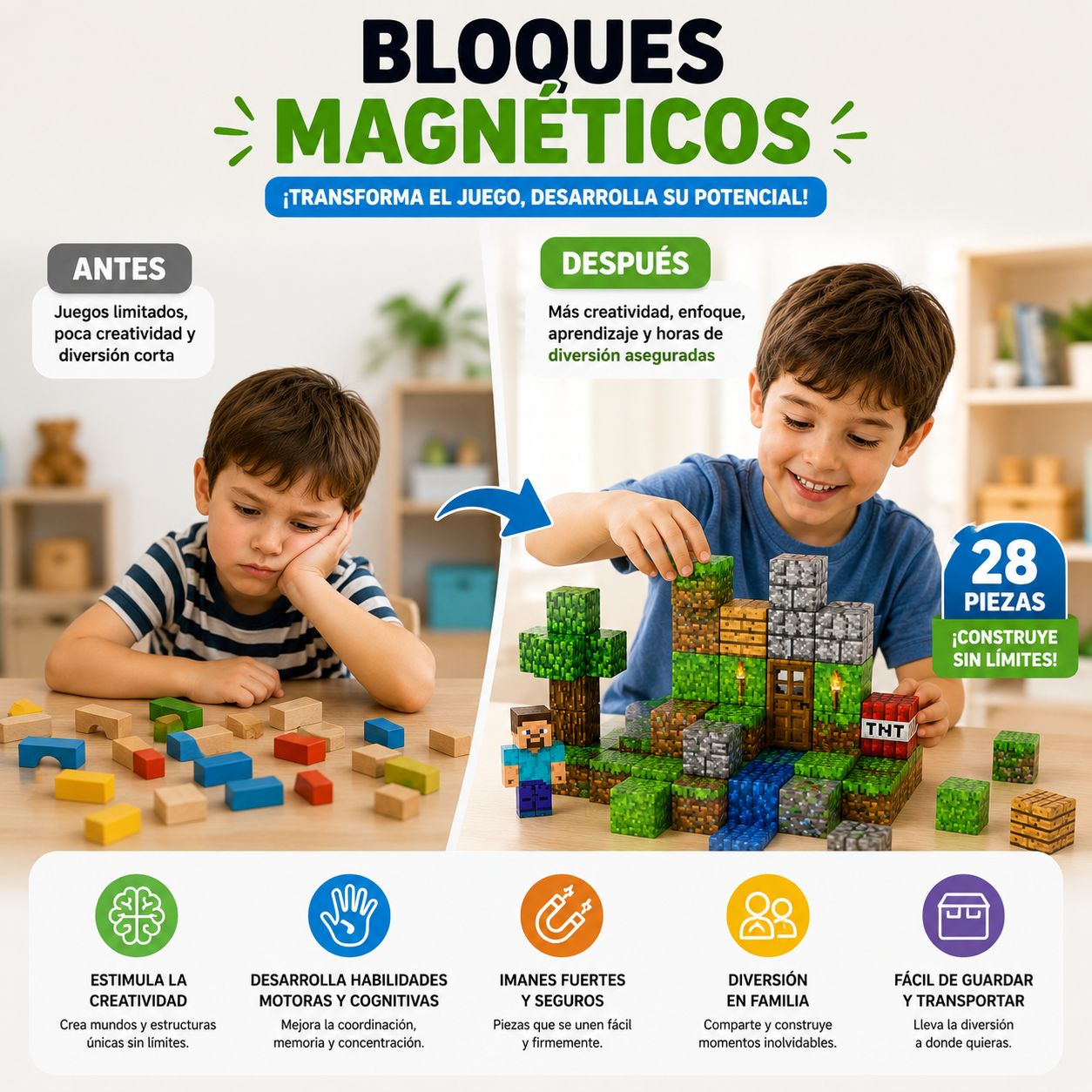 Bloques Magnéticos Minecraft 28 Piezas