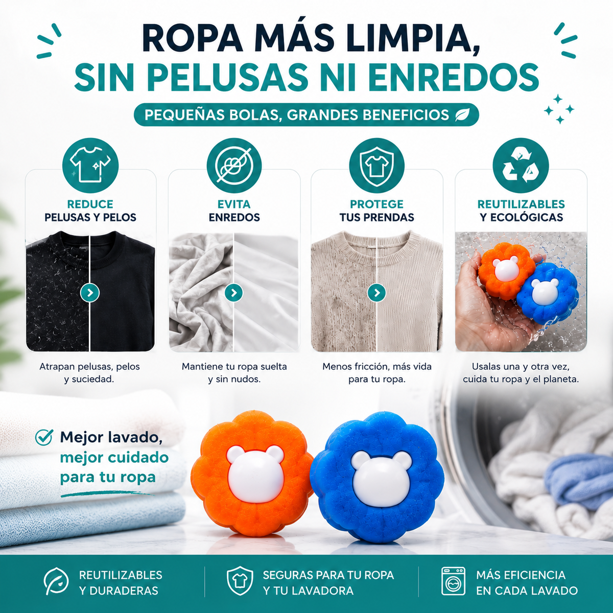 Bolas Atrapa Pelusas para Lavadora x5