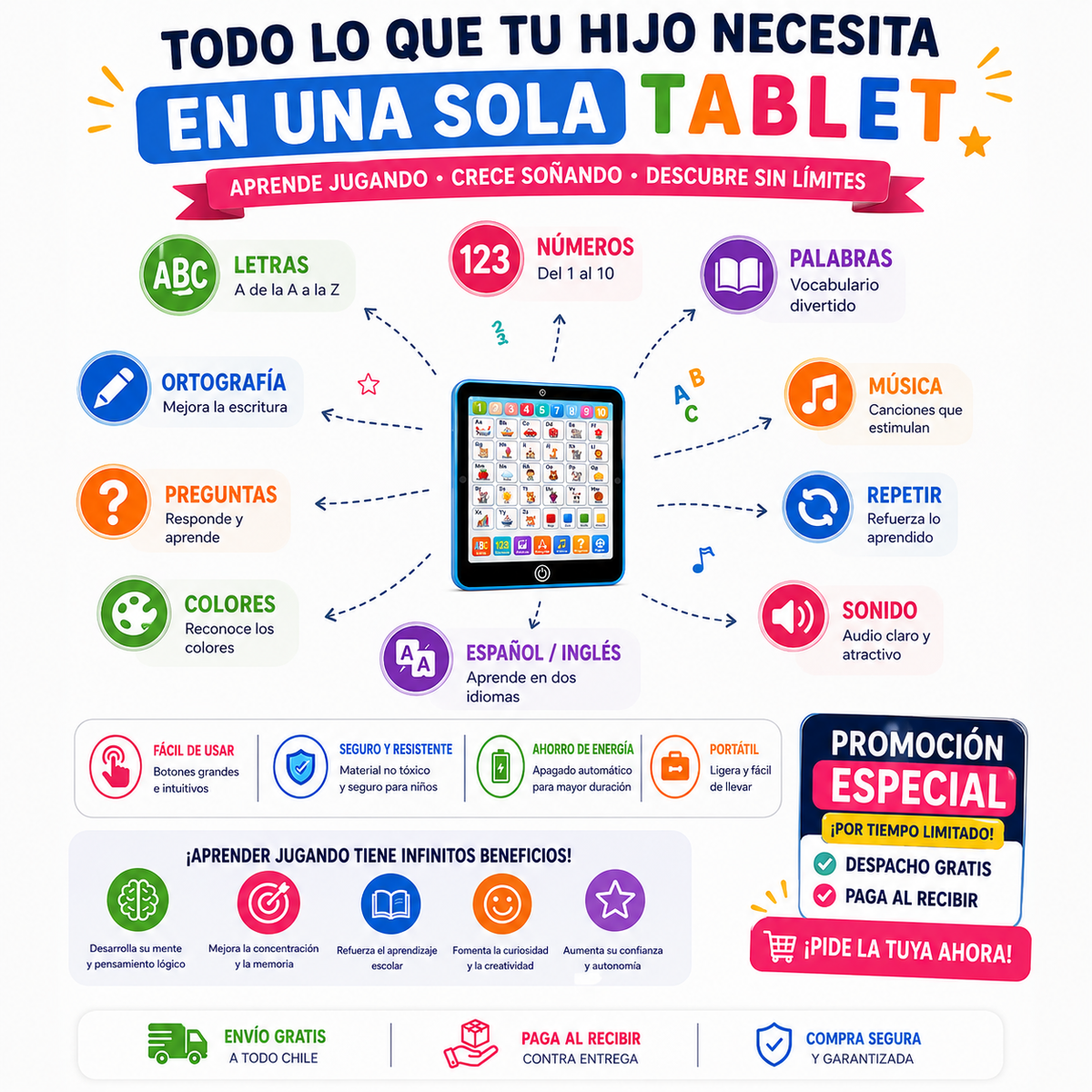 Tablet Didáctica de Aprendizaje Portátil Bilingüe 📚🎵