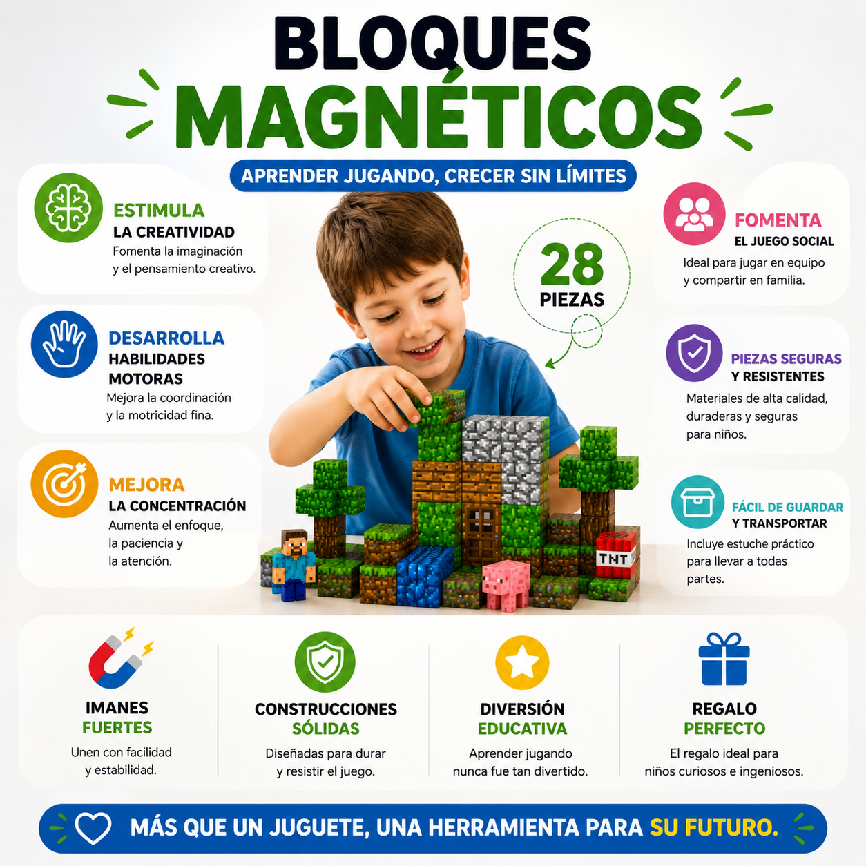 Bloques Magnéticos Minecraft 28 Piezas